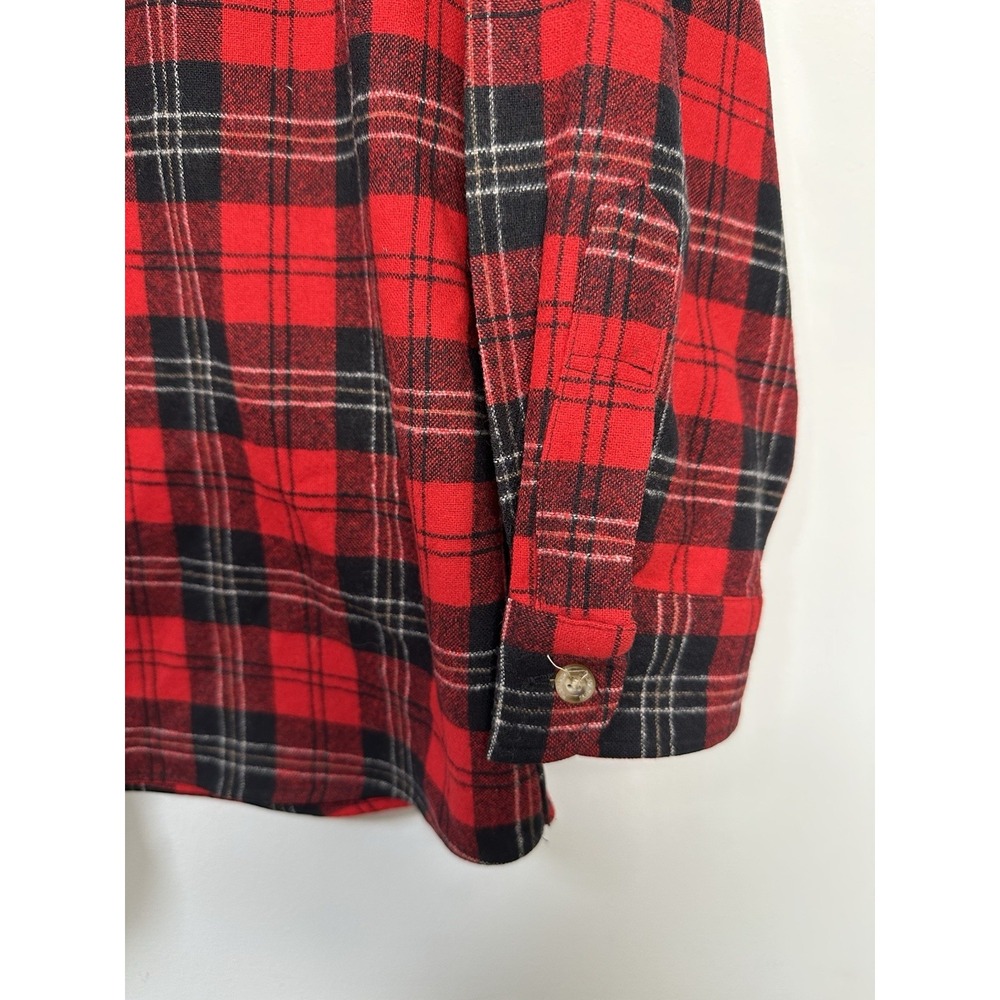 Pendleton Originals 100% Wool Plaid Flannel Red Black Mens Size Large Buttons - Picture 6 of 9